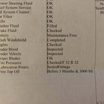 Oil Changers - The checklist items were not completed - Oil Change Stations Near Me - Poway, California
