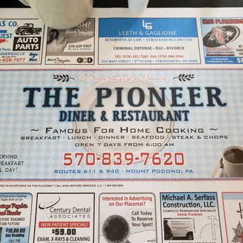 Pioneer Diner - Placemat - Diners Near Me - Mount Pocono, Pennsylvania Pioneer Diner - Placemat - Diners Near Me - Mount Pocono, Pennsylvania