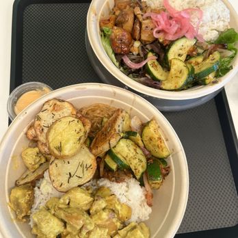 Boltiful Fresh Kitchen - Lemon Chicken Bowl (bottom) and Teriyaki Chicken Rice Bowl (top) - New American Near Me - San Jose, California
