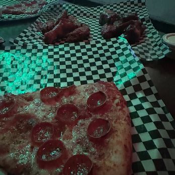 Graffiti pizza - pepperoni slice and wings - Pizza Near Me - Oakland, California