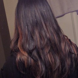 Was supposed to be an ombre gradually getting blonder towards the bottom. Unfortunately was just random highlights and streaks. Was supposed to be an ombre gradually getting blonder towards the bottom. Unfortunately was just random highlights and streaks.