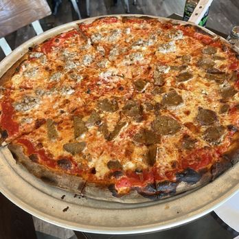 Eli's Brick Oven Pizza Market - Large Mozzarella Pizza with half sausage half meatball - Pizza Near Me - Hamden, Connecticut Eli's Brick Oven Pizza Market - Large Mozzarella Pizza with half sausage half meatball - Pizza Near Me - Hamden, Connecticut