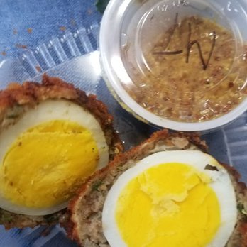 Silver Gulch Brewing & Bottling - Scotch egg with mustard sauce - American Near Me - Anchorage, Alaska Silver Gulch Brewing & Bottling - Scotch egg with mustard sauce - American Near Me - Anchorage, Alaska