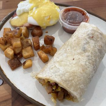 Madera Sunrise - Half of breakfast burrito and eggs Benedict - Breakfast & Brunch Near Me - Green Valley, Arizona Madera Sunrise - Half of breakfast burrito and eggs Benedict - Breakfast & Brunch Near Me - Green Valley, Arizona