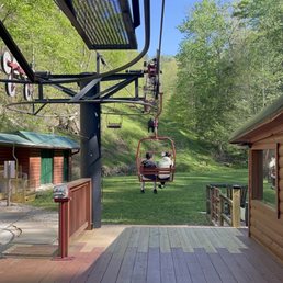 Ski lift boarding area from the bottom Ski lift boarding area from the bottom