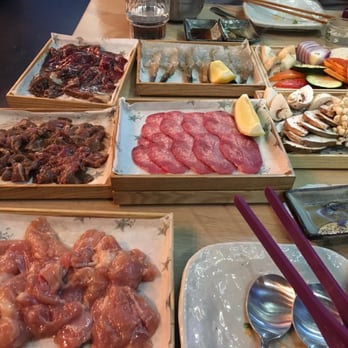 SuperStar BBQ - Assortments of meats: galbi beef, ox tong, lean beef, spicy chicken, shrimps and mixed veggies. - Korean Near Me - London, XGL
