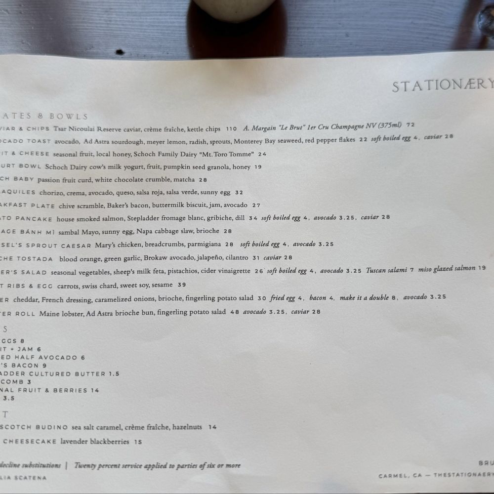 Stationæry - Brunch Menu 04.2026 - Coffee & Tea Near Me - Carmel-by-the-Sea, California Stationæry - Brunch Menu 04.2026 - Coffee & Tea Near Me - Carmel-by-the-Sea, California