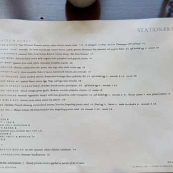 Stationæry - Brunch Menu 04.2026 - Coffee & Tea Near Me - Carmel-by-the-Sea, California