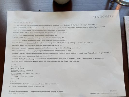 Menu photo 2 Stationæry Carmel-by-the-Sea, CA