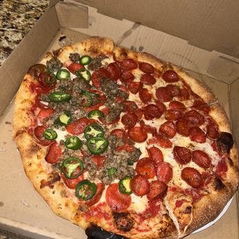 South Polk Pizzeria - 14 inch pepperoni and half Italian sausage with jalapeños - Pizza Near Me - Dallas, Texas