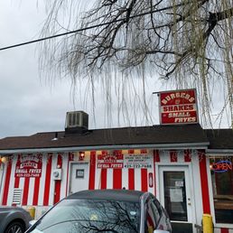 a red and white striped building a red and white striped building