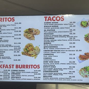 Saco’s Tacos - Current Prices as of 11/17/25. - Tacos Near Me - San Diego, California