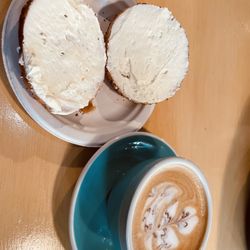 Busy Nothings Coffee Company - hot hedgehog latte and everything bagel with cream cheese