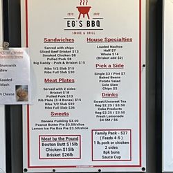 EG'S BBQ - Menu as of December 29, 2023.