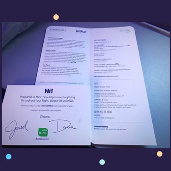 JetBlue - Mint Breakfast menu by NYC's Saxon + Parole, including their signature dish: Fried Chicken & Waffles. Choose 3 of the 5 dishes. - Airlines Near Me - Boston, Massachusetts JetBlue - Mint Breakfast menu by NYC's Saxon + Parole, including their signature dish: Fried Chicken & Waffles. Choose 3 of the 5 dishes. - Airlines Near Me - Boston, Massachusetts
