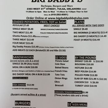 Big Daddy's BBQ - Menu - Barbeque Near Me - Tulsa, Oklahoma Big Daddy's BBQ - Menu - Barbeque Near Me - Tulsa, Oklahoma