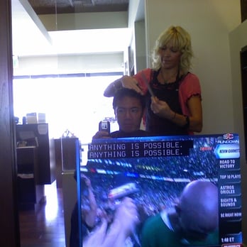 Dean Anthony Salon - Getting my hair cut while watching ESPN (Celts beat the Lakers in the foreground) - Hair Salons Near Me - Long Beach, California