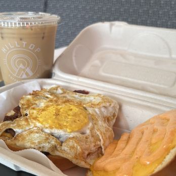 Hilltop Coffee + Kitchen - Breakfast Sandwich and Lavender Latte. - Coffee & Tea Near Me - Los Angeles, California Hilltop Coffee + Kitchen - Breakfast Sandwich and Lavender Latte. - Coffee & Tea Near Me - Los Angeles, California