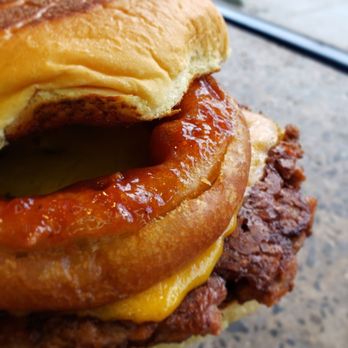 Diesel and Duke - Impossible burger with smokeshow toppings, minus the bacon. Good but messy and too much bbq sauce. - Burgers Near Me - Montclair, New Jersey Diesel and Duke - Impossible burger with smokeshow toppings, minus the bacon. Good but messy and too much bbq sauce. - Burgers Near Me - Montclair, New Jersey