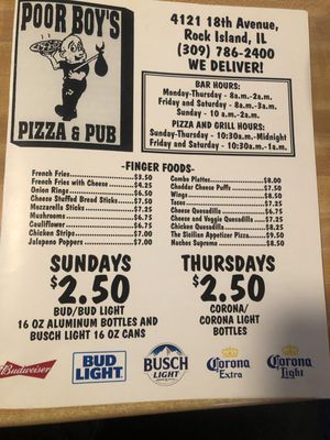 Menu photo 4 Poor Boy's Pizza & Pub Rock Island, IL