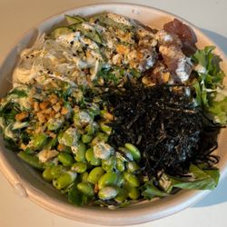 Abunai - Custom bowl with tuna, edamame, garlic sauce, etc ($13)