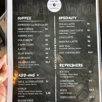 Day 6 Coffee - Menu -Summer 2024 - Coffee & Tea Near Me - Sugar Land, Texas Day 6 Coffee - Menu -Summer 2024 - Coffee & Tea Near Me - Sugar Land, Texas