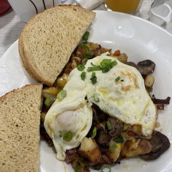 Anna's House - Okemos - Scramble (I can't remember the name, sorry!) over easy eggs with sourdough bread - Breakfast & Brunch Near Me - Okemos, Michigan
