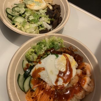 Gogi Grill - Galbi Bowl with Egg Spicy Chicken Bowl with shrimp and Egg - Korean Near Me - Hoboken, New Jersey