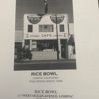 Rice Bowl - Front of paper menu - Chinese Near Me - Lompoc, California