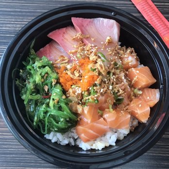 Photo of Bimi Poke - San Francisco, CA, United States. hamachi and salmon poke bowl with poke sauce