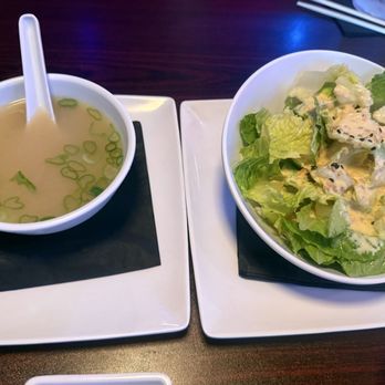 Rock N Roll Sushi - Miso Soup and Ginger Salad - Sushi Bars Near Me - Spring, Texas