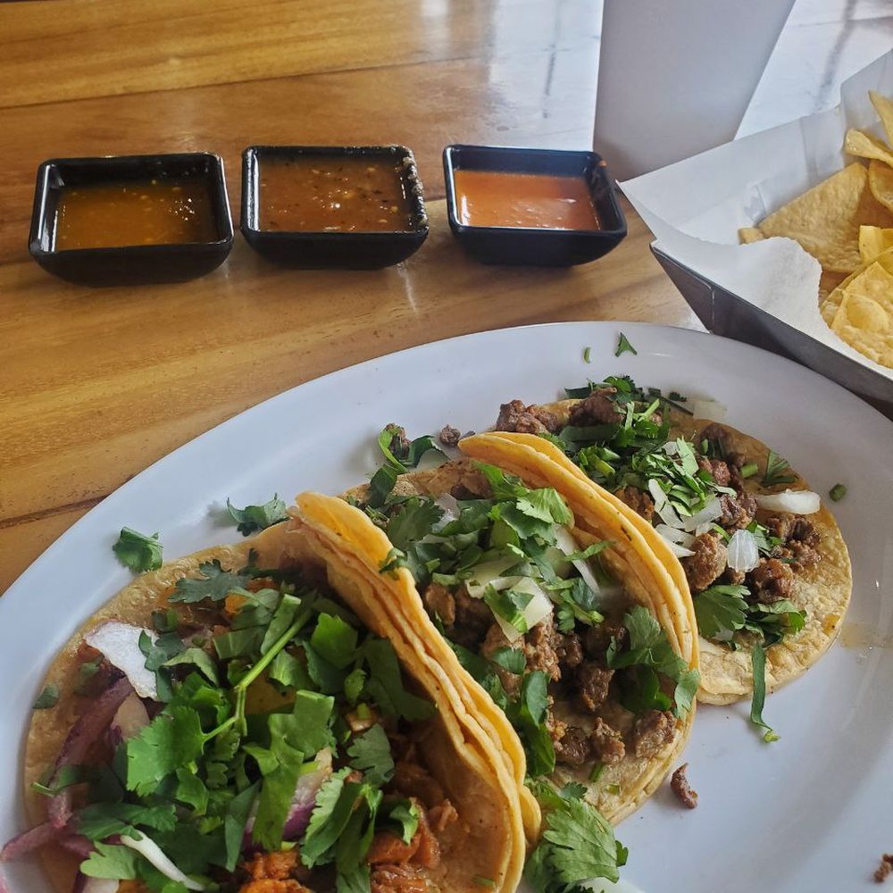 Taco Grill and Salsa Bar - Al Pastor taco and 2 steak tacos. - Tacos Near Me - Batavia, Illinois Taco Grill and Salsa Bar - Al Pastor taco and 2 steak tacos. - Tacos Near Me - Batavia, Illinois