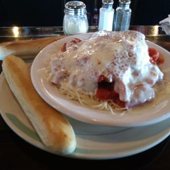 The Cottage Bar & Grill - Chicken Parmesan over Angel Hair pasta. $8.50 - American Near Me - Tinley Park, Illinois