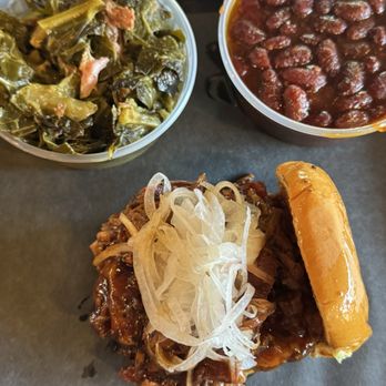 Horn Barbecue - Greens, pit beans and brisket sandwich - Desserts Near Me - Lafayette, California