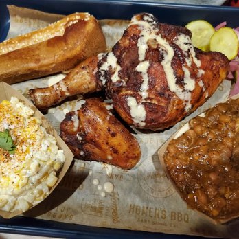 Homer's Barbecue - Bone in chicken with sweet corn salad and beans - Barbeque Near Me - Henderson, Kentucky Homer's Barbecue - Bone in chicken with sweet corn salad and beans - Barbeque Near Me - Henderson, Kentucky