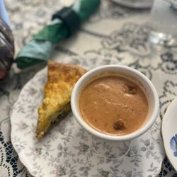 Tomato basil soup and quiche.