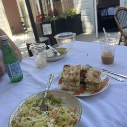 crunchy one salad, turkey sandwich, plastic cups, plastic straws, and plastic bowl they bring your salad in. crunchy one salad, turkey sandwich, plastic cups, plastic straws, and plastic bowl they bring your salad in.
