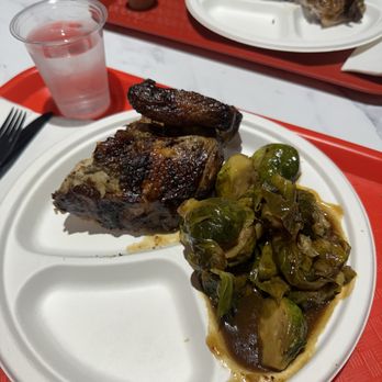 El Gran Pollo - quarter chicken (white meat) and side of brussel sprouts - Peruvian Near Me - Timonium, Maryland