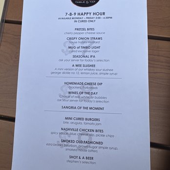 Cured Table & Tap - Happy Hour Menu - American Near Me - Columbia, Maryland