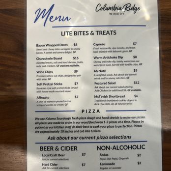 Columbia Ridge Winery - Current food menu (Jan 2025) - Wine Tasting Room Near Me - Ridgefield, Washington