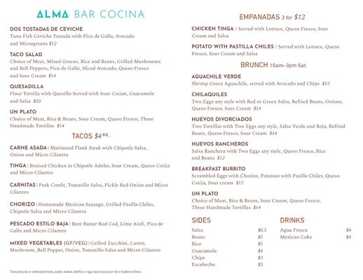 Menu photo 4 Alma Oakland, CA
