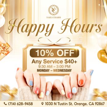 Nails Charm - YOUR WEEK JUST GOT BETTER!
Nails Charm is excited to share a special offer made just for you! - Nail Salons Near Me - Orange, California Nails Charm - YOUR WEEK JUST GOT BETTER!
Nails Charm is excited to share a special offer made just for you! - Nail Salons Near Me - Orange, California