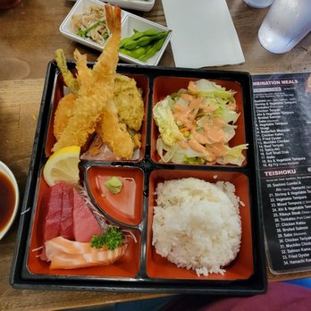 Kenko Ya - Ahi/Salmon sashimi combo with tempura. - Japanese Near Me - Kaneohe, Hawaii Kenko Ya - Ahi/Salmon sashimi combo with tempura. - Japanese Near Me - Kaneohe, Hawaii