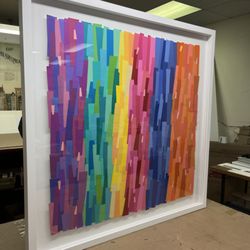 Vision Graphics - Paper collage art by artist Lisa Roberts floated and shadowboxed.