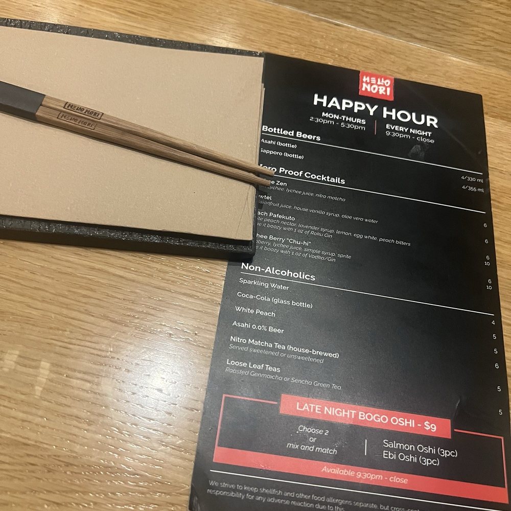 Happy hour menu