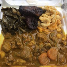 Curry Goat, Plantains, Collard Greens, Macaroni & Cheese Curry Goat, Plantains, Collard Greens, Macaroni & Cheese