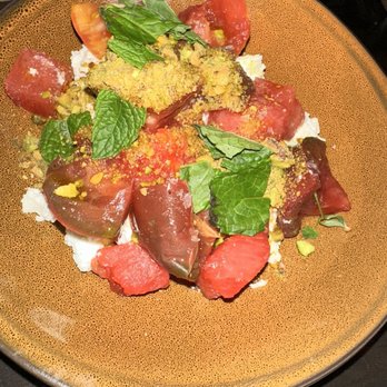 Evo - Watermelon, Tomato, and Farmer's Cheese salad. - Tapas/Small Plates Near Me - Portland, Maine