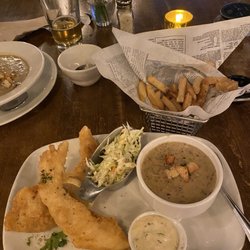 Olive & Anchor - Clam chower, halibut and chips