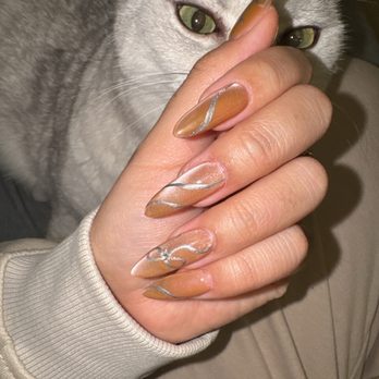 Kk Nails And Spa - gel x with cat eye design - Nail Salons Near Me - Tustin, California