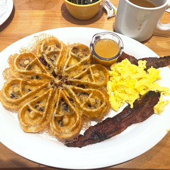 Skillets Restaurant - Cranberry Pecan Waffle with Bacon & Eggs - Breakfast & Brunch Near Me - Boca Raton, Florida